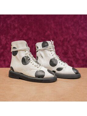 Marsell Women Gomello Polka Dots Fashion Combat Leather Boots sz 7US EUR37